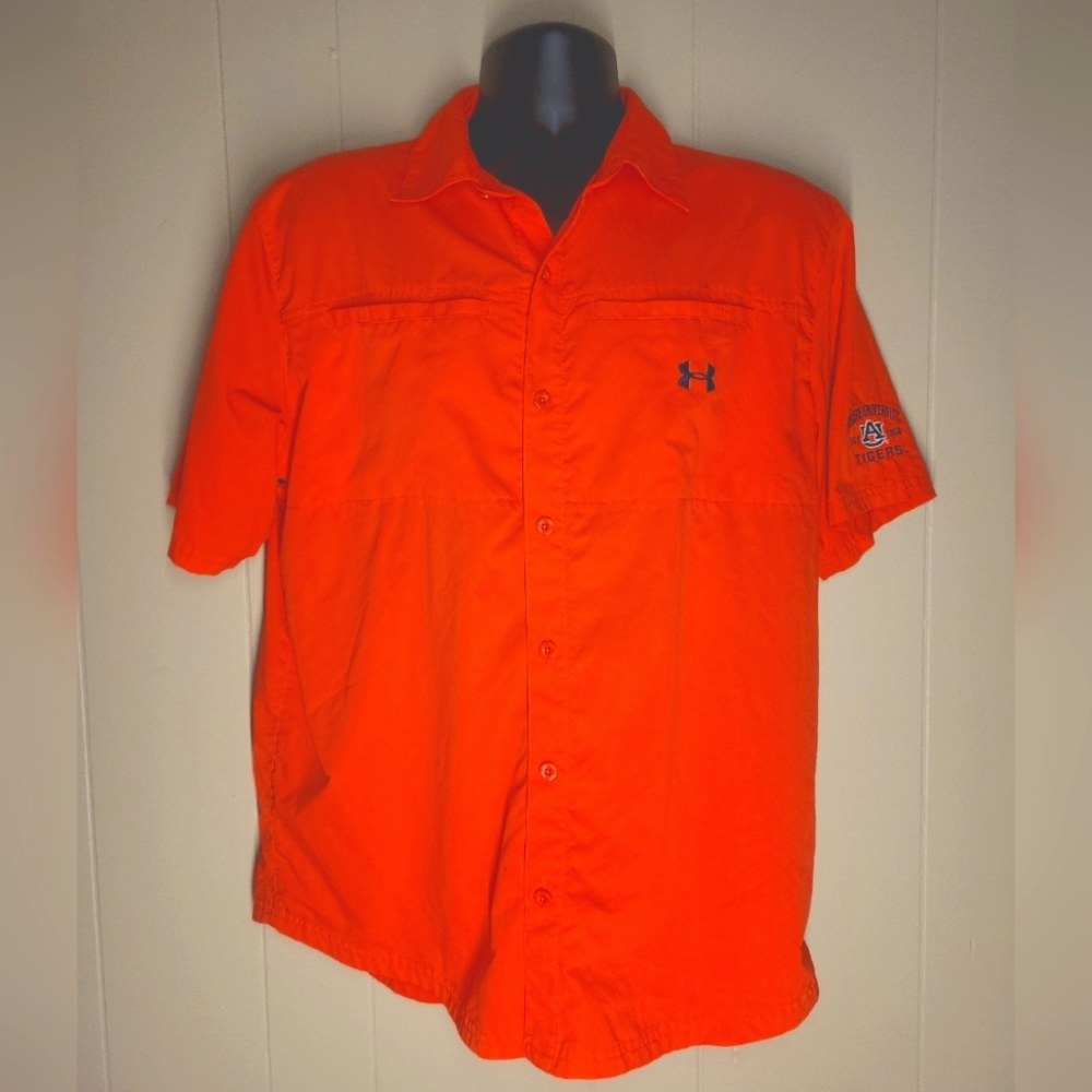 Under Armour Auburn University Tigers Heatgear Button Up Shirt Orange Large